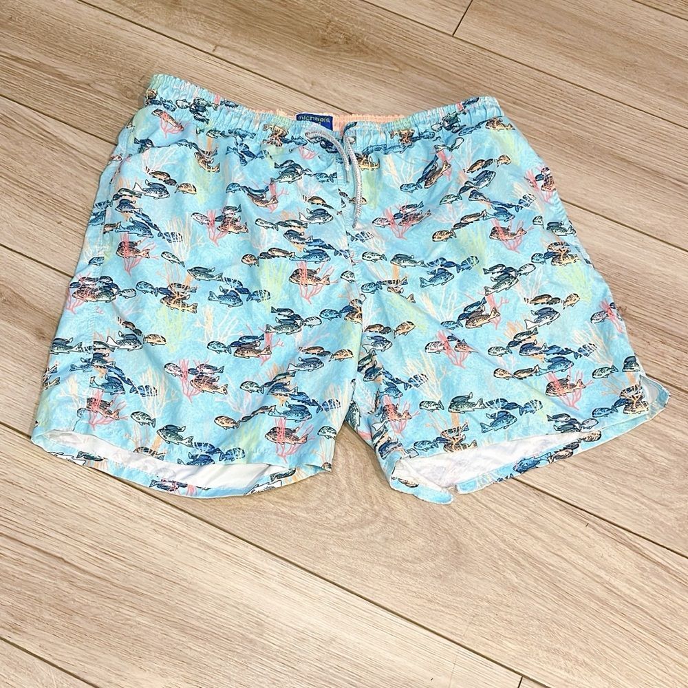 Michael’s Blue Fish & Coral Reef Pool Shorts Swim Trunks Beach